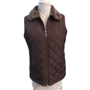 DEBBIE MORGAN Brown Quilted Zipper Front Sleeveless Vest